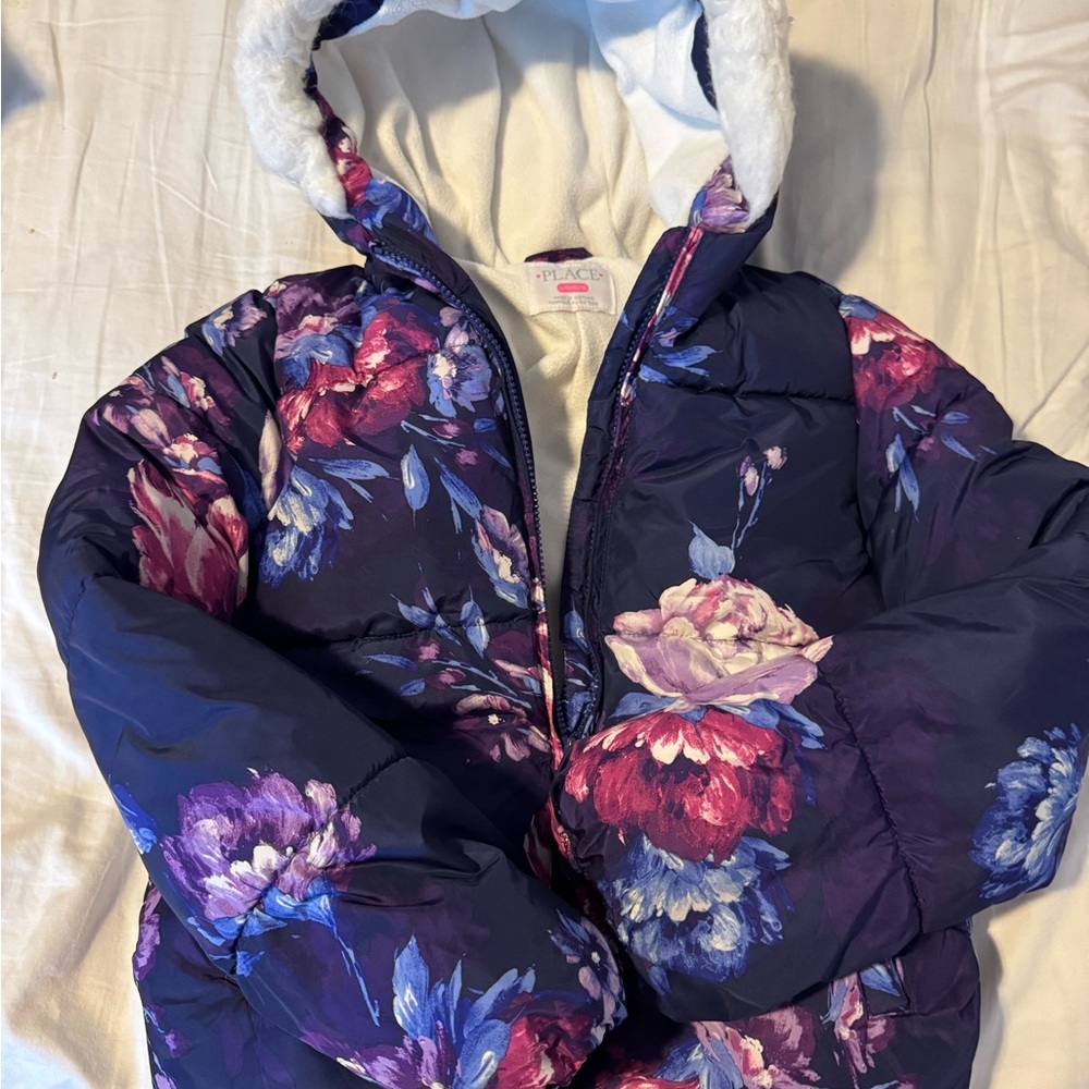 The Children's Place Floral Puffer Jacket - Purple and Pink
